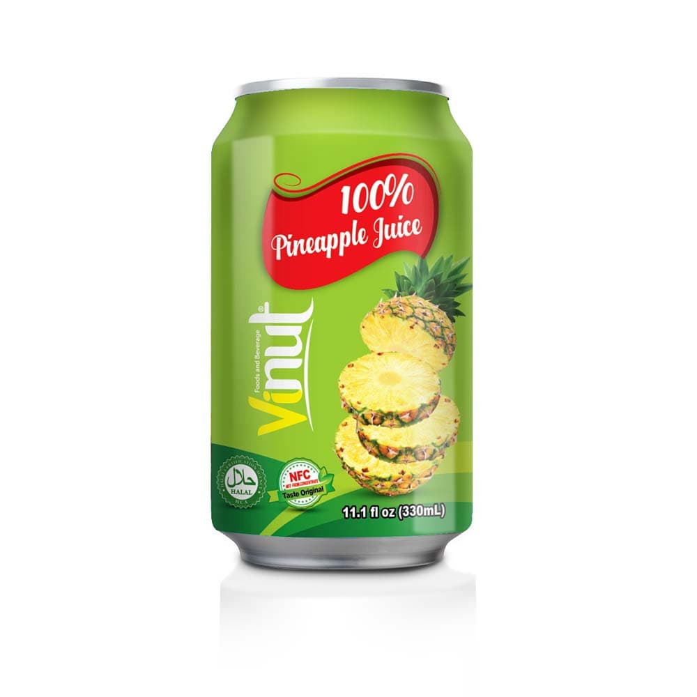 VINUT 100% Ананасавы сок, банка 11.1 fl oz (330 мл)