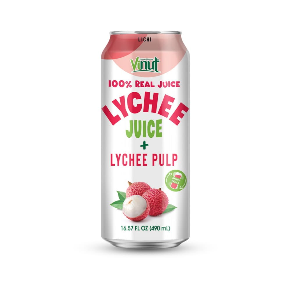 VINUT 100% натуральны сок лічы + мякаць лічы, у тонкай бляшанцы, 16.57 fl oz 490 mL
