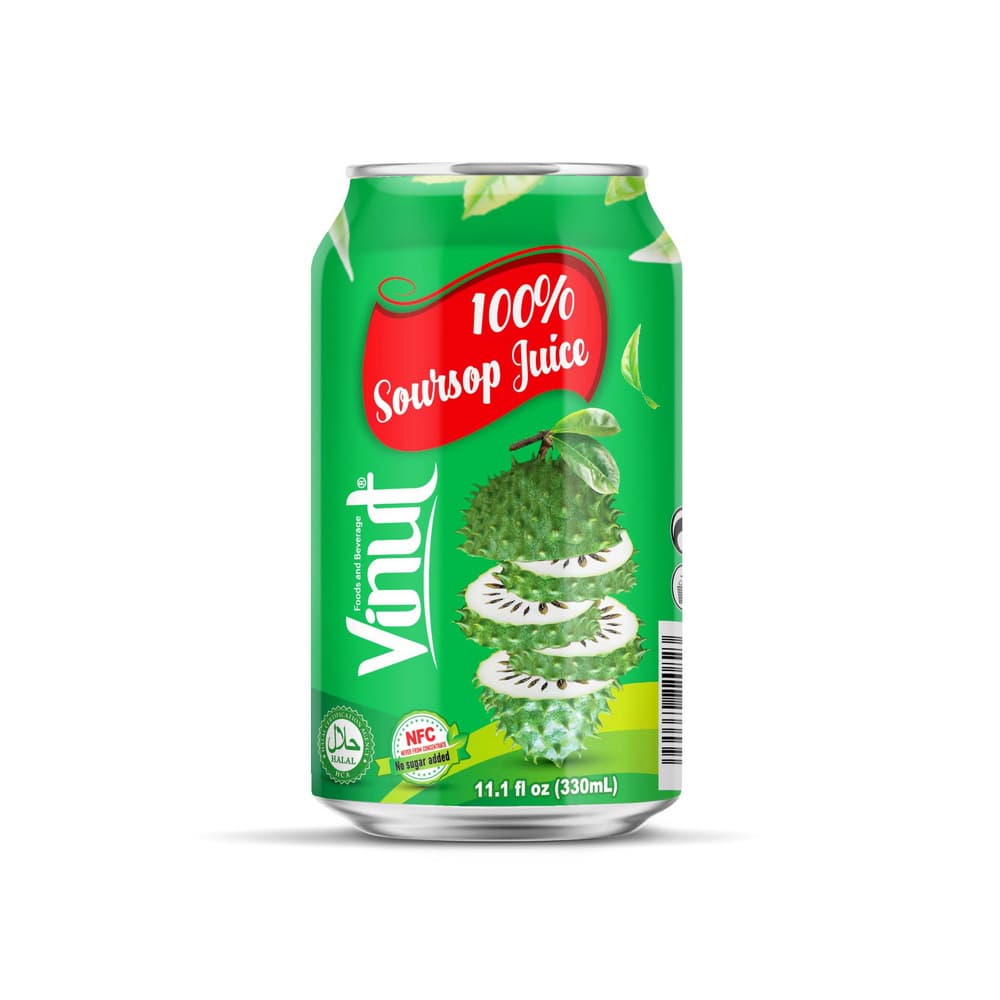 Vinut 100% Soursop Juice, NFC, No sugar added, Can, 11.1 fl oz 330 mL