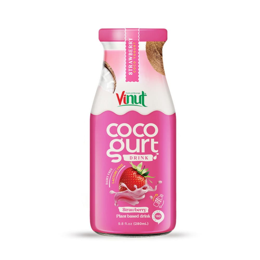 VINUT Напітак Cocogurt Клубнічны, Раслінны напой, Шкляная бутэлька, 9.8 fl oz 280 mL