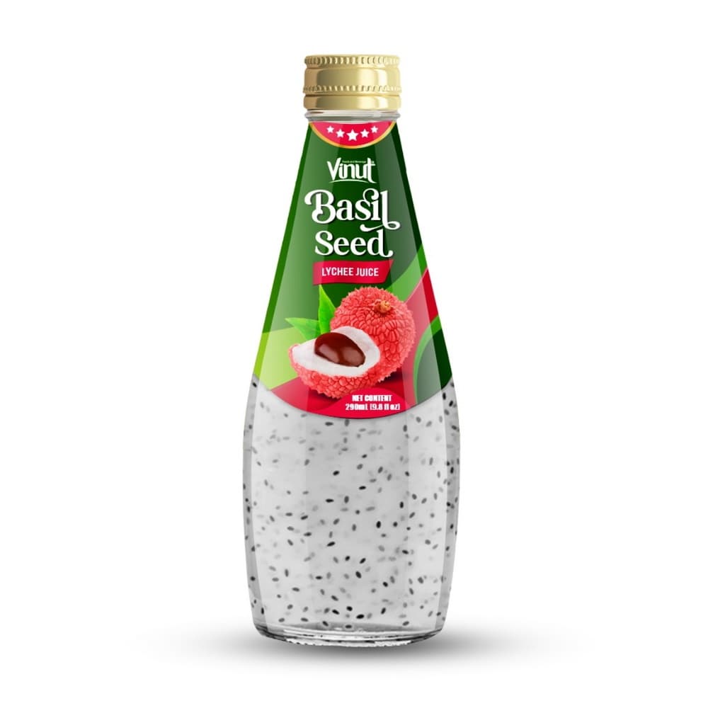 Vinut Lychee Basil Seed Juice, Glass Bottle, 9.8 fl oz (290 mL)