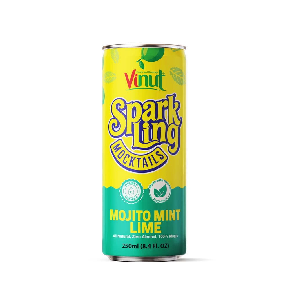 Vinut Sparkling Mocktails Mojito Mint Lime, All Natural, Zero Alcohol, Slim Can, 8.4 fl oz 250 mL